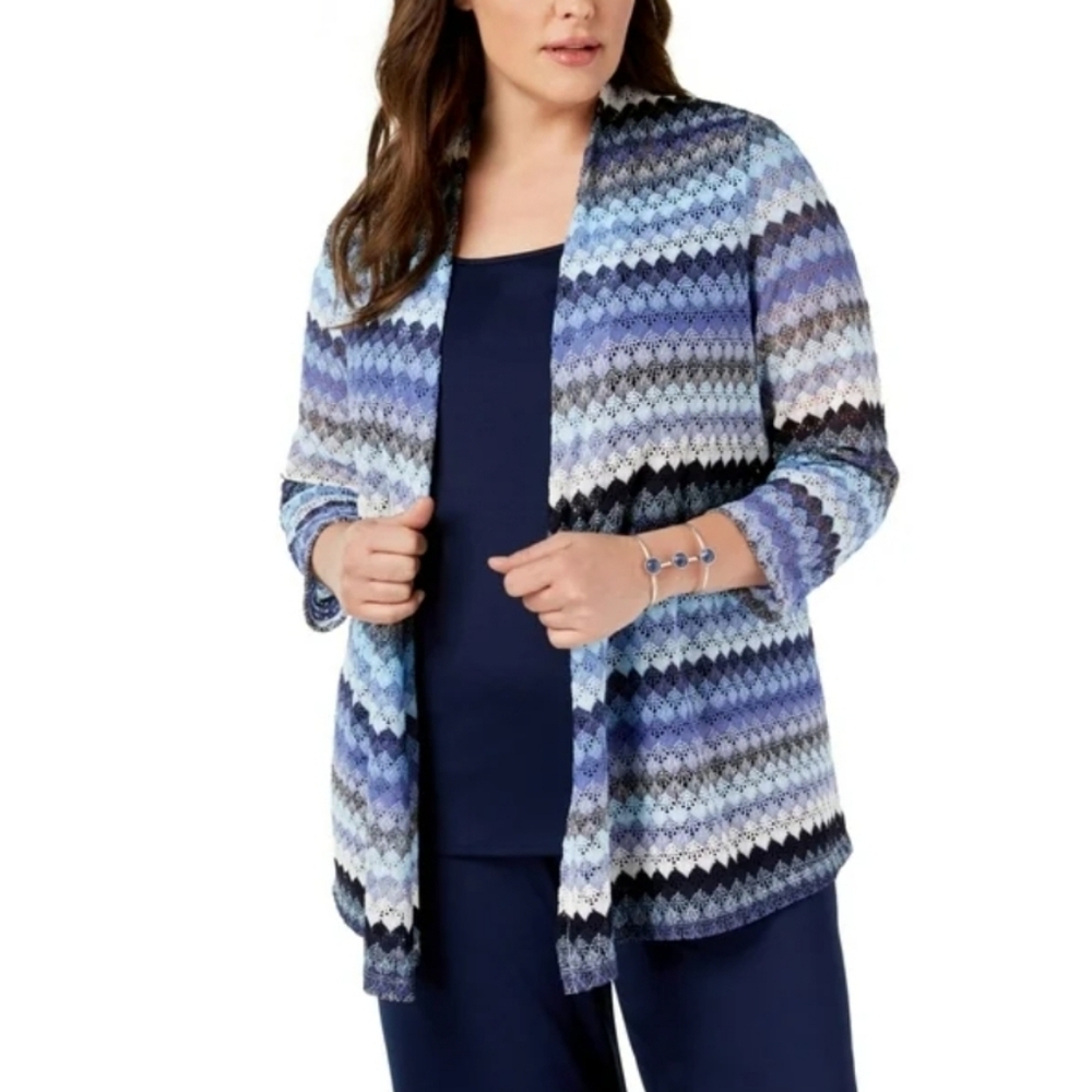 Kasper Women's Crochet Lace Open Front Cardigan L